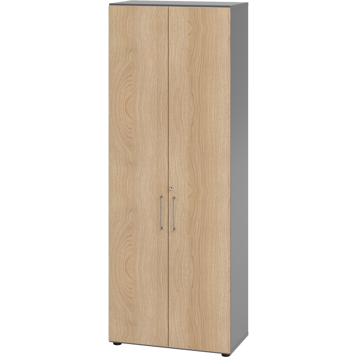 bümö Aktenschrank abschließbar, Büroschrank Holz 80cm breit in Graphit/Eiche - abschließbarer Schrank mit Aktenregal für's Büro & Arbeitszimmer, Büro