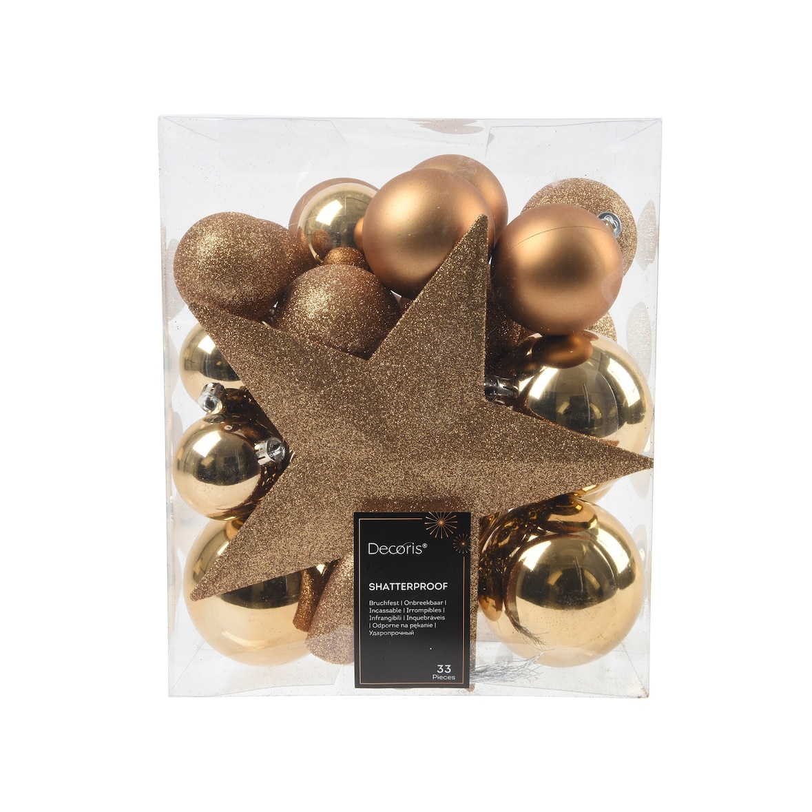 33 Weihnachtskugeln Kunststoff mit Christbaumstern Set bruchsicher Christbaumkugeln Weihnachtsbaumkugeln Christbaumspitze Mix Pekanuss Braun