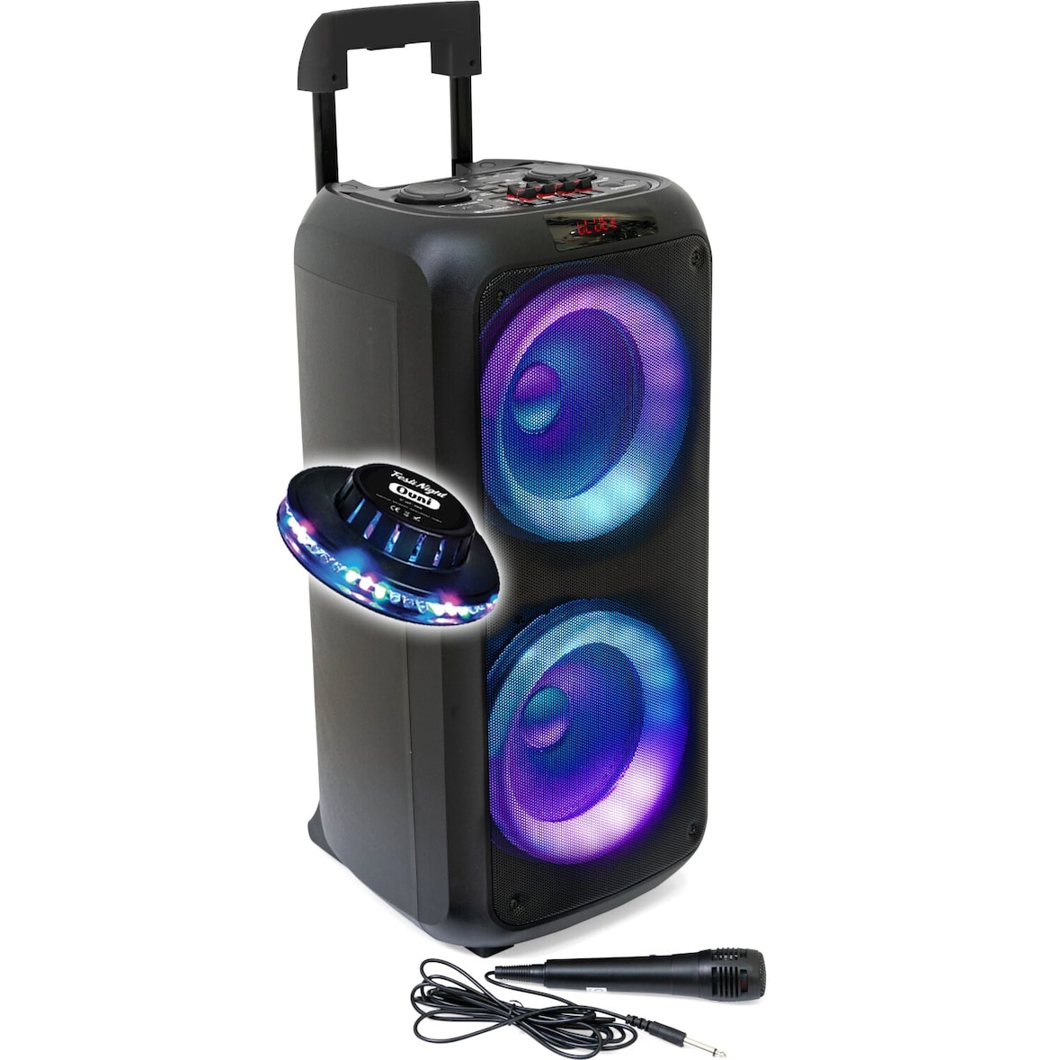 Enceinte Active Sono DJ IBIZA VENUS600 - LUMINEUSE KARAOKE 2 x 8"/20cm 600W, Bluetooth USB TWS, Batterie intégrée, OVNI LED