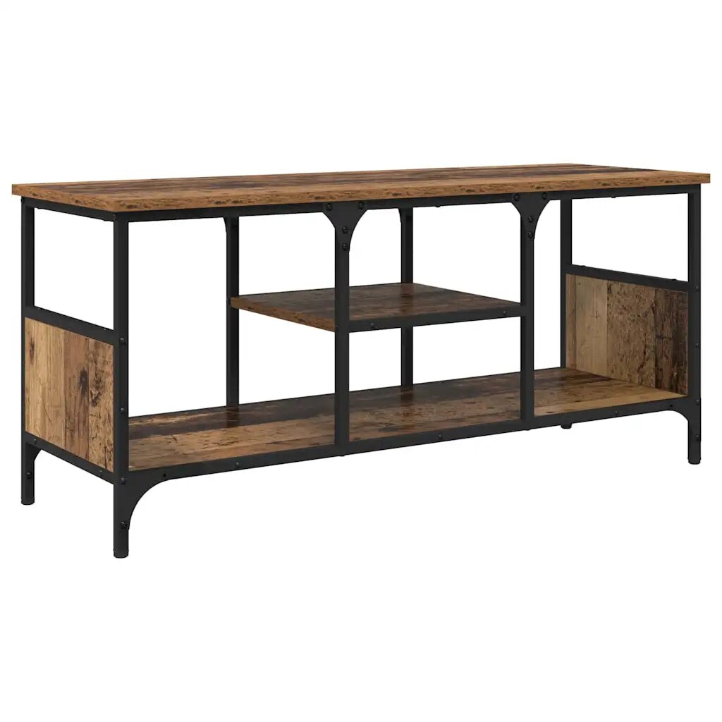 Helloshop26 - Rustikales, rechteckiges TV-Möbel mit Ablagen 100 x 35 x 45 cm Altholz-Optik