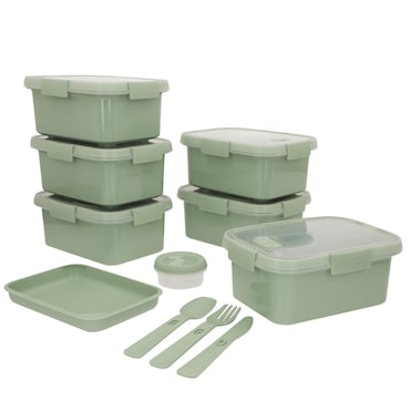 Curver Pack 6 recipientes herméticos 20x15x9 cm (1,2L) com tabuleiro e talheres