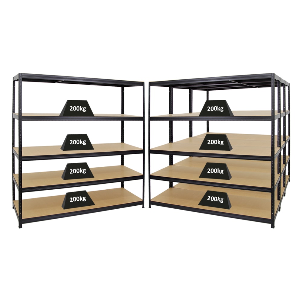 PROREGAL Mega Deal | 4x Schwerlastregal Giant Elephant | HxBxT 180x180x60cm | Fachlast 200kg | Schwarz | Garagenregal, Lagerregal, Steckregal