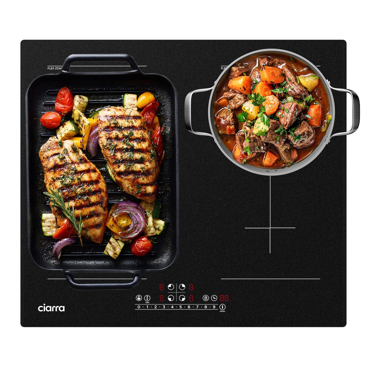 CIARRA Placa de inducción Flex de 60 cm Placas de cocción Placa de inducción integrada de 4 zonas BOOST 2 zonas flexibles VM4BFFBIH