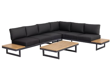 METRO PROFESSIONAL Outdoor Ecklounge 3-tlg., Stahl, 1 Ecksofa, 1 3-Sitzer Sofa, 1 Couchtisch, holzoptik, anthrazit
