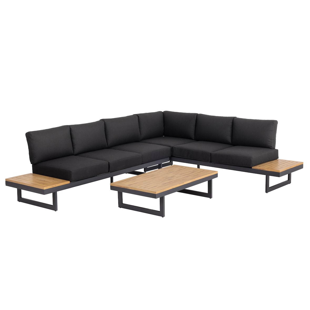 METRO PROFESSIONAL Outdoor Ecklounge 3-tlg., Stahl, 1 Ecksofa, 1 3-Sitzer Sofa, 1 Couchtisch, holzoptik, anthrazit
