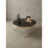 thumbnail of Beistelltisch `Retro-Charme`, schwarze Glasplatte, goldene Beine, 82 cm Durchmesser. 82x82x39 cm | Kadima Design