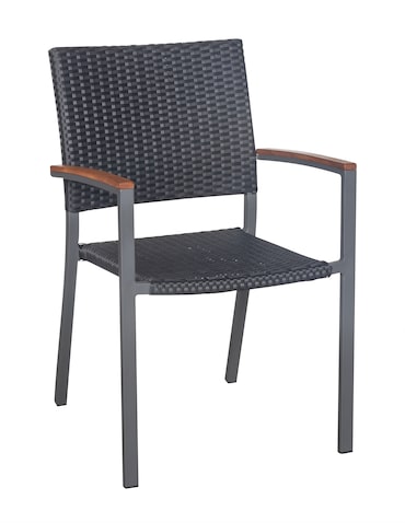 METRO PROFESSIONAL stapelbare stoel Raikki, aluminium/polyrattan/teak, zwart/grijs
