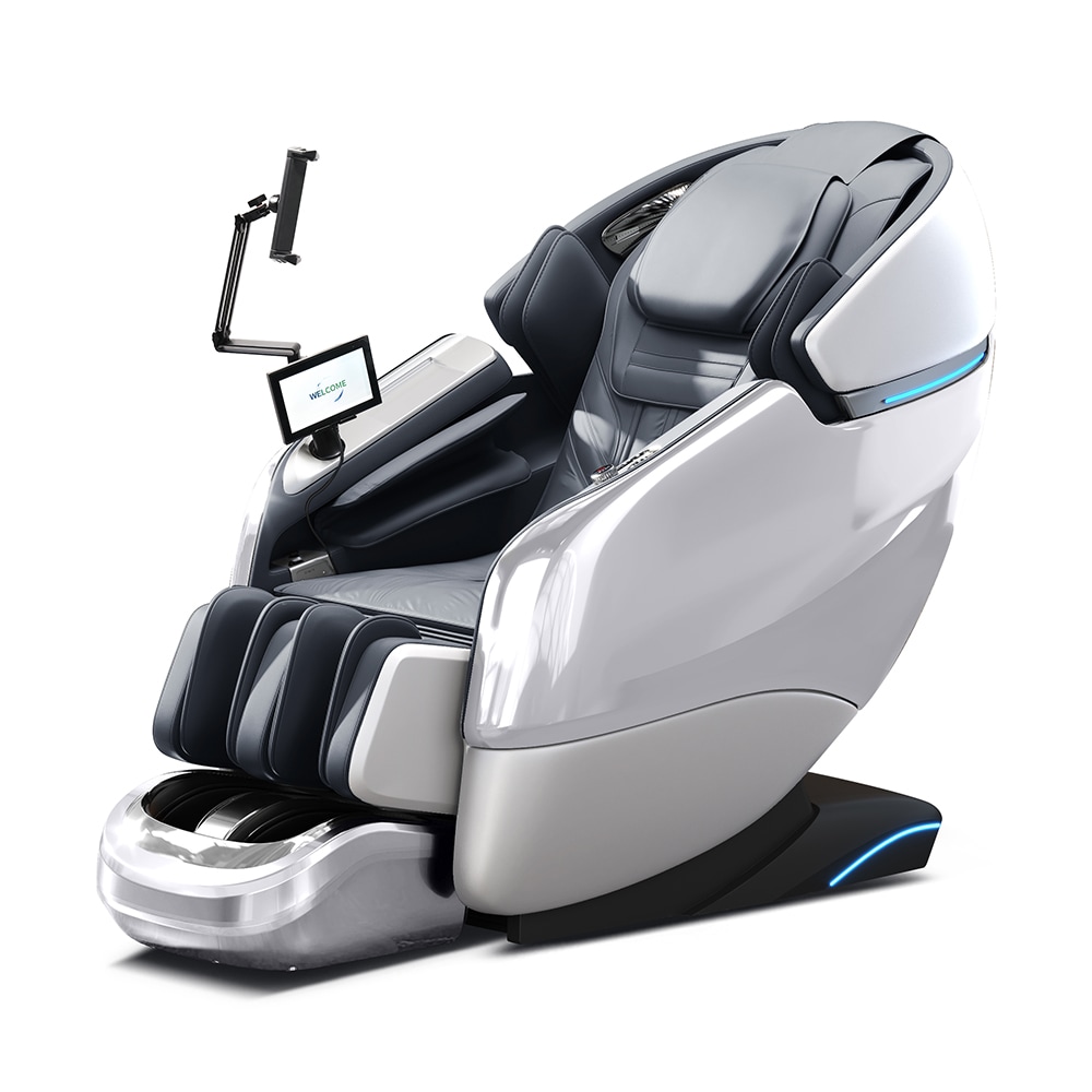 4D Ganzkörper Massagesessel, Mit Heizfunktion, Tiefenmassage, für den ganzen Körper geeignet, Bluetooth SL Schienen Weiß L155xB76xH116cm /G6Bai/