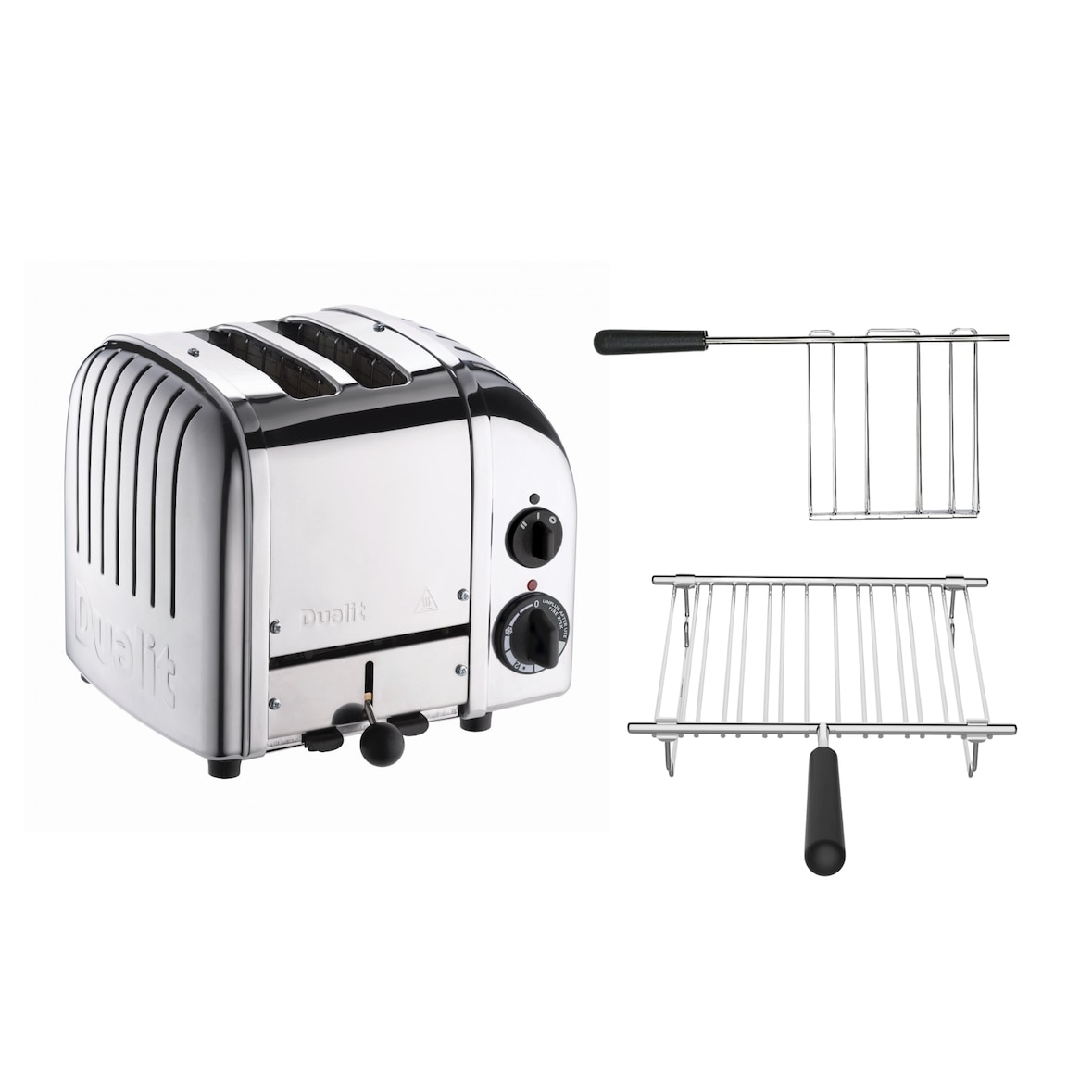 Dualit Toaster Paket 2, 2er Toaster mit Brötchenaufsatz und Sandwichzange poliertes Metall