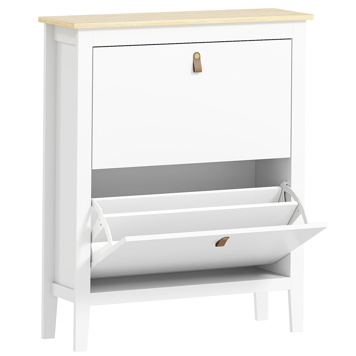 HOMCOM mueble zapatero estrecho con 2 cajones abatibles estantes ajustables y tiradores de PU para 14 pares de zapatos 80x24x95,5 cm blanco