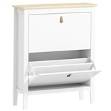 thumbnail of HOMCOM mueble zapatero estrecho con 2 cajones abatibles estantes ajustables y tiradores de PU para 14 pares de zapatos 80x24x95,5 cm blanco