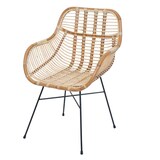 thumbnail of Silla de comedor HWC-P17, silla de cocina silla de mimbre sillón de ratán silla de ratán, Kubu ratán metal ~ tapicería marrón