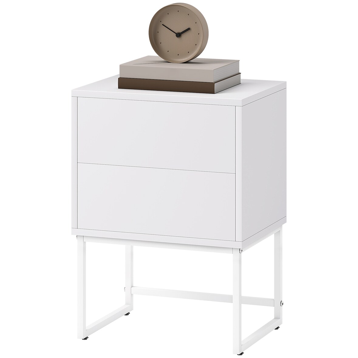 HOMCOM Comodino Moderno a 2 Cassetti con Apertura a Pressione Bianco