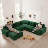thumbnail of Merax 4-Sitzer Modulares Sofa mit 2x Hocker, Cloud Sofa Cord rahmenlos, Lounge Sofa bodennah, mit breiten Armlehnen, Grün