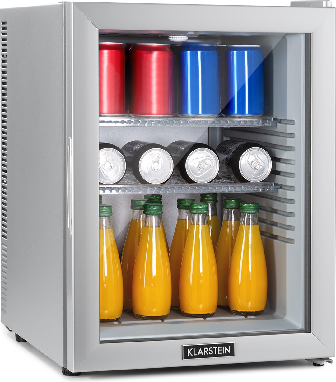 Brooklyn 42 Mini-Kühlschrank Glastür LED Ablage Silber