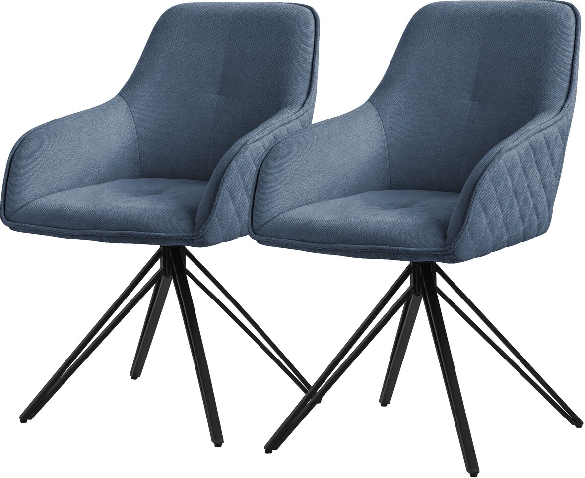 ML-Design – Esszimmerstühle drehbar 2er Set – Blau Webstoff | mit Armlehnen, 360° Drehstuhl, Metallbeine, ergonomisch gepolstert