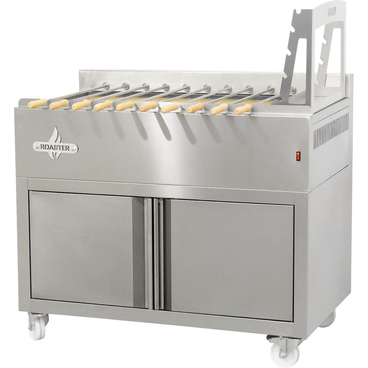 Barbecue Portugais 9 brochettes rotatives au charbon de bois sur support avec roulettes  1100x610x970