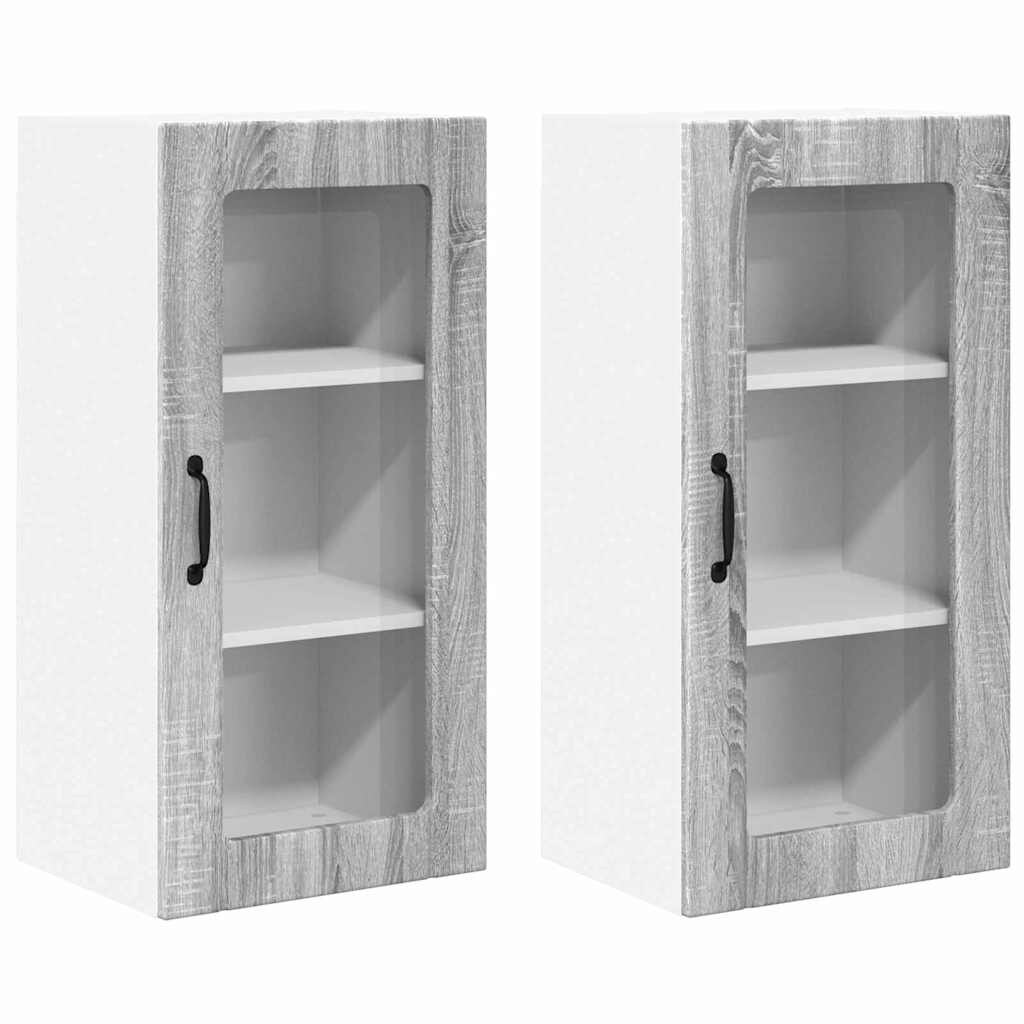 vidaXL Küchenwandschrank mit Regal 2 pcs Graues Sonoma 40 x 31 x 80 cm