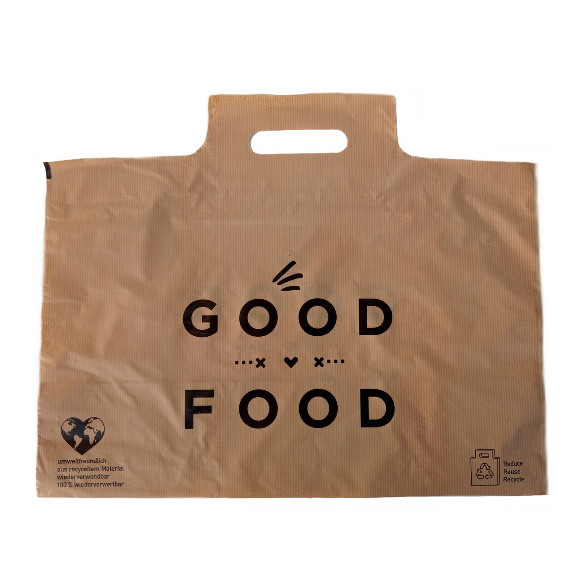 Mehrweg Kunststoff Tragetasche braun PE, 51my 47+20x27cm mit Henkel