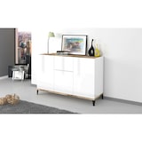 thumbnail of Dmora Kommode Giorgio, Küchen-Sideboard mit 3 Türen und 1 Schublade, Wohnzimmer-Buffet, Küchen-Sideboard, 120x40h82 cm, Weiß glänzend und Ahorn