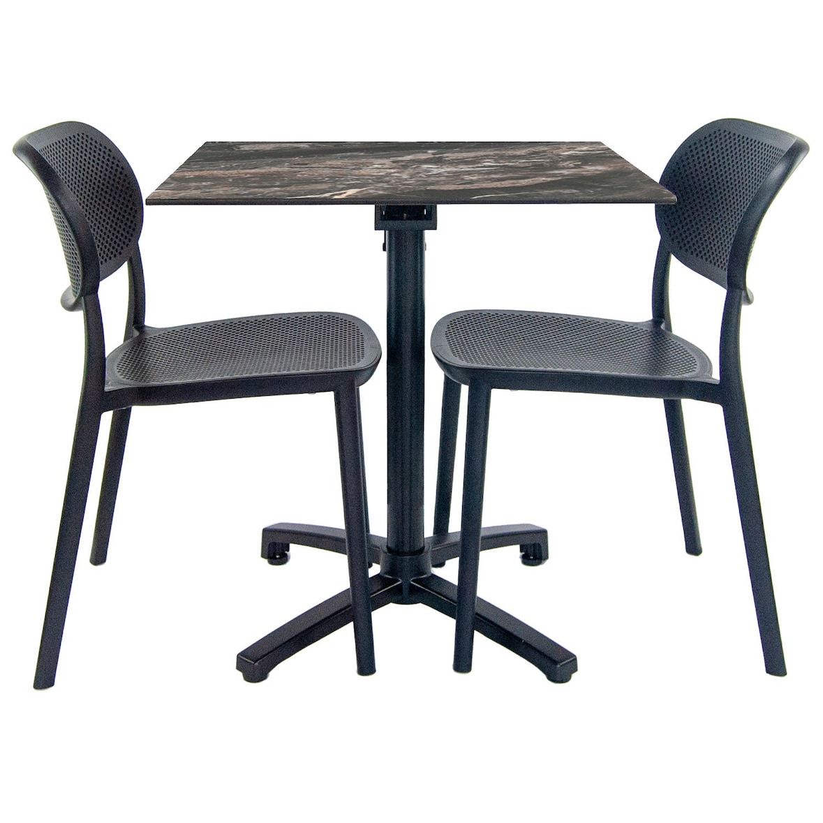 Restootab - set tavolo pieghevole da esterno 70x70cm con 2 sedie, piano laminato HPL marmo royal