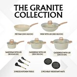 thumbnail of Batterie de cuisine 14 pièces avec revêtement en granit et manche en bois Beige  HGWDBEJ14-BEI usage non-intensif Herzberg