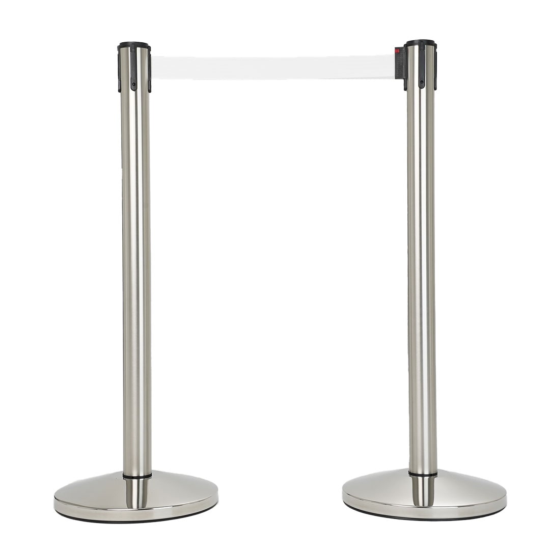 Danieli | Kit da 2 Colonnine Segnapercorso con Nastro Bianco in Acciaio Lucido 36x101cm