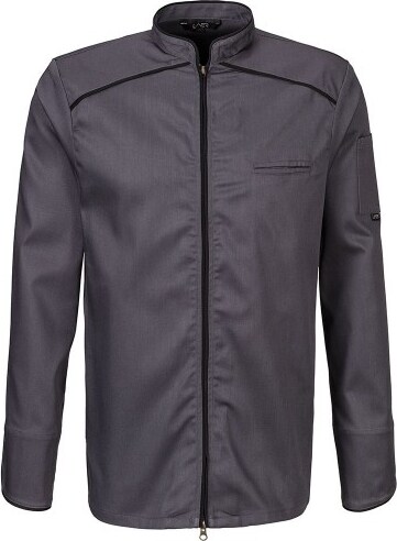 221 - Kochjacke langarm, 2-wege RV, Fb. graphit, Paspel schwarz : schwarz 65% Polyester 35%Baumwolle 220 g/m² M