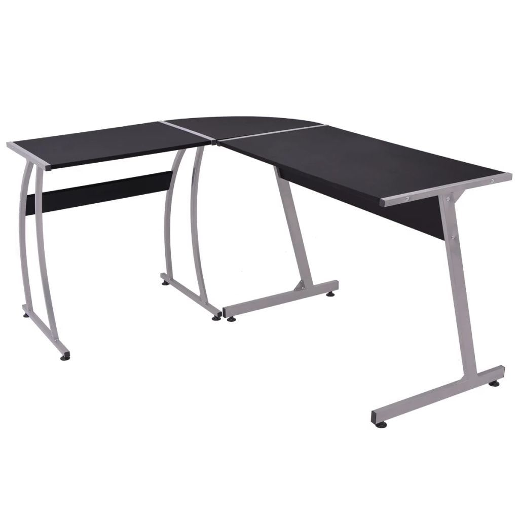 HELLOSHOP26 bureau table meuble travail informatique de coin en forme de L noir 0502081