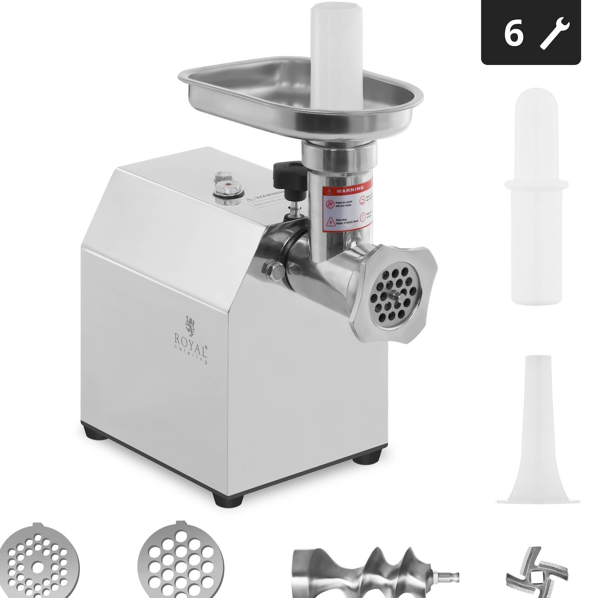 Royal Catering Picadora de carne de acero inoxidable - función retorno - 70 kg/h