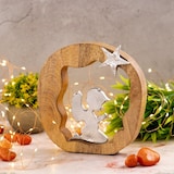 thumbnail of Dekofigur Betender Engel 20x20cm Holzfigur Glücksengel Mangoholz Aluminium