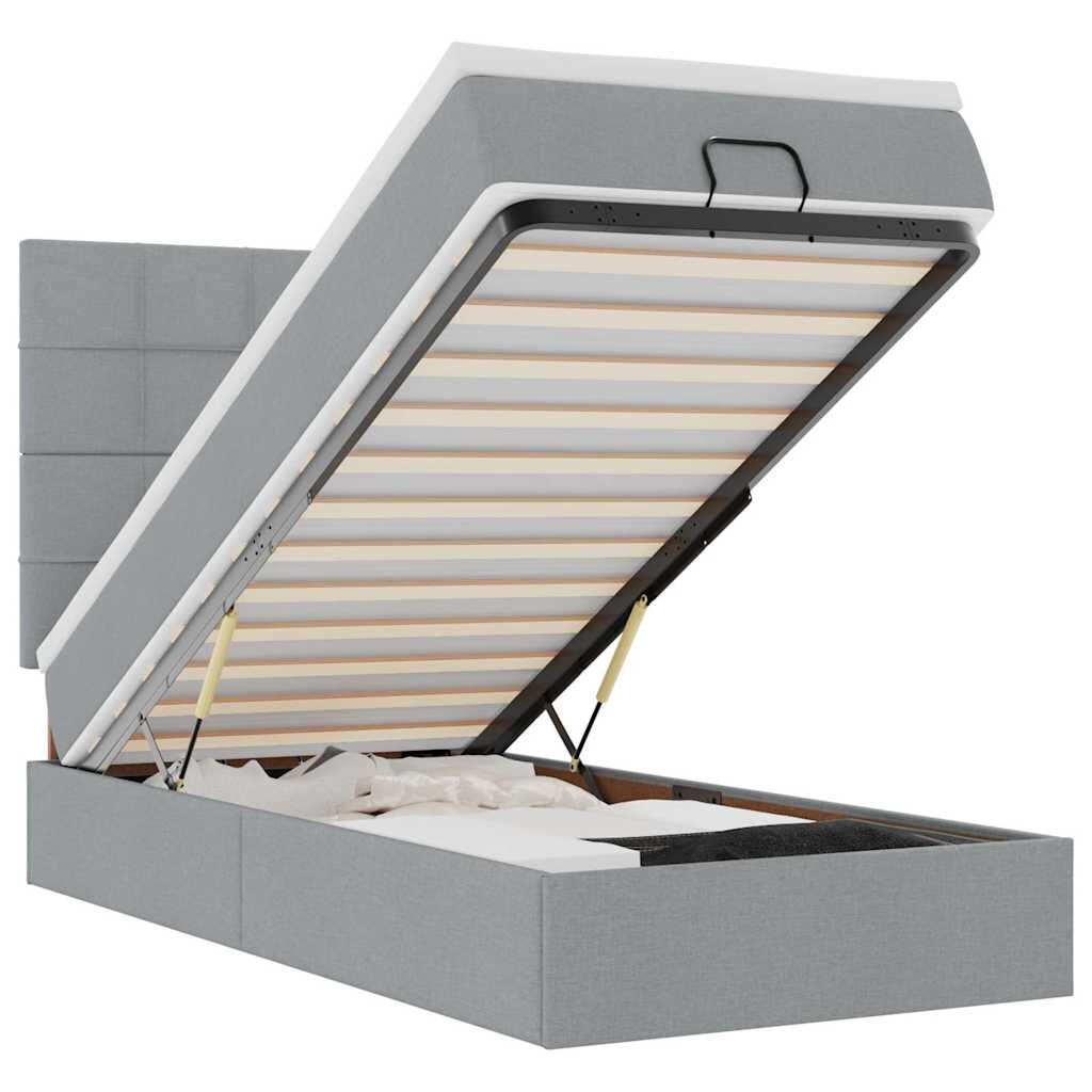 vidaXL Ottoman-Bett mit Matratze & LEDs Hellgrau 90x190 cm Stoff