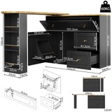 thumbnail of Bartisch ausziehbar Schwarz 204x39x105  mit Stauraum Snack Regal 360 Grad Drehteller Klappschubladen MDF Metallgriffe