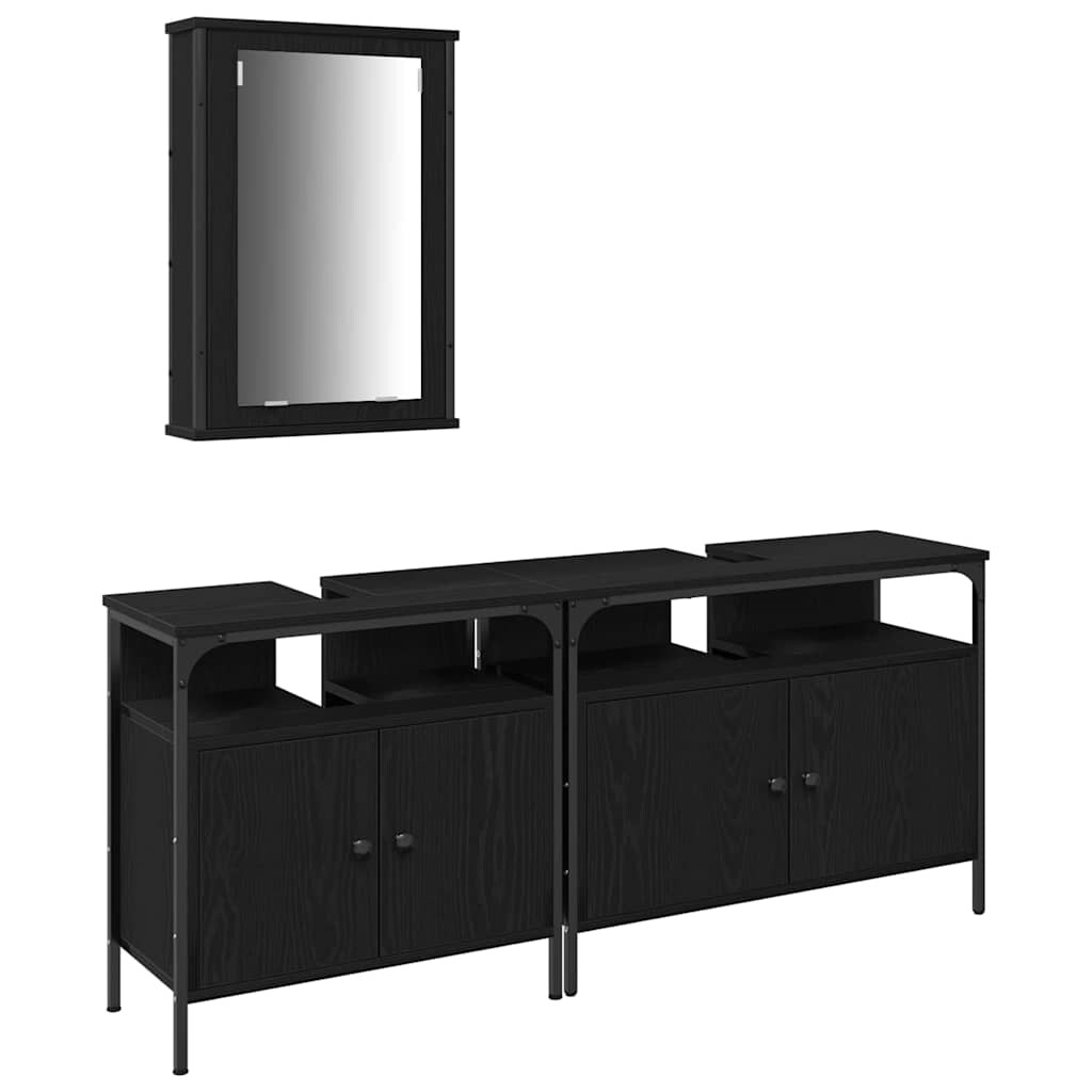Helloshop26 - Modernes Badezimmermöbel-Set mit Stauraum und Spiegel 80 x 30 x 60 cm schwarzes Holzwerkstoff 02_0055931