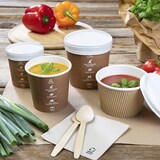 thumbnail of BIOZOYG 25 Stück Universalbecher 650ml / 26oz Pappbecher braun mit Biodruck Einweg-Suppenbecher biologisch abbaubare Einwegbecher für Suppen und Eis