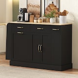 thumbnail of Sideboard 134x40x86 cm Schwarz mit Arbeitsplatte Holzoptik, offenen Regalen, Schrankfächern und Metallgriffen, modern für Küche Esszimmer