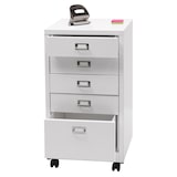 thumbnail of Verrijdbaar onderstel HWC-L49, ladekast stalen archiefkast, metaal 75x40x41cm 5 laden ~ wit