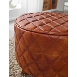 thumbnail of FineBuy Sitzhocker Echtleder 35x46x35 cm Fußhocker Rund Lederhocker Massivholz
