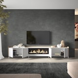 thumbnail of Mobile TV Soggiorno, 315x61x35 cm, Per TV fino a 80", Camino elettrico XXL, Design industriale, Bianco e Rovere soft