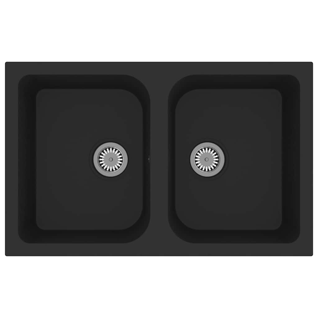 vidaXL Keukenwasbak Zwart 76 x 48 x 30 cm Graniet