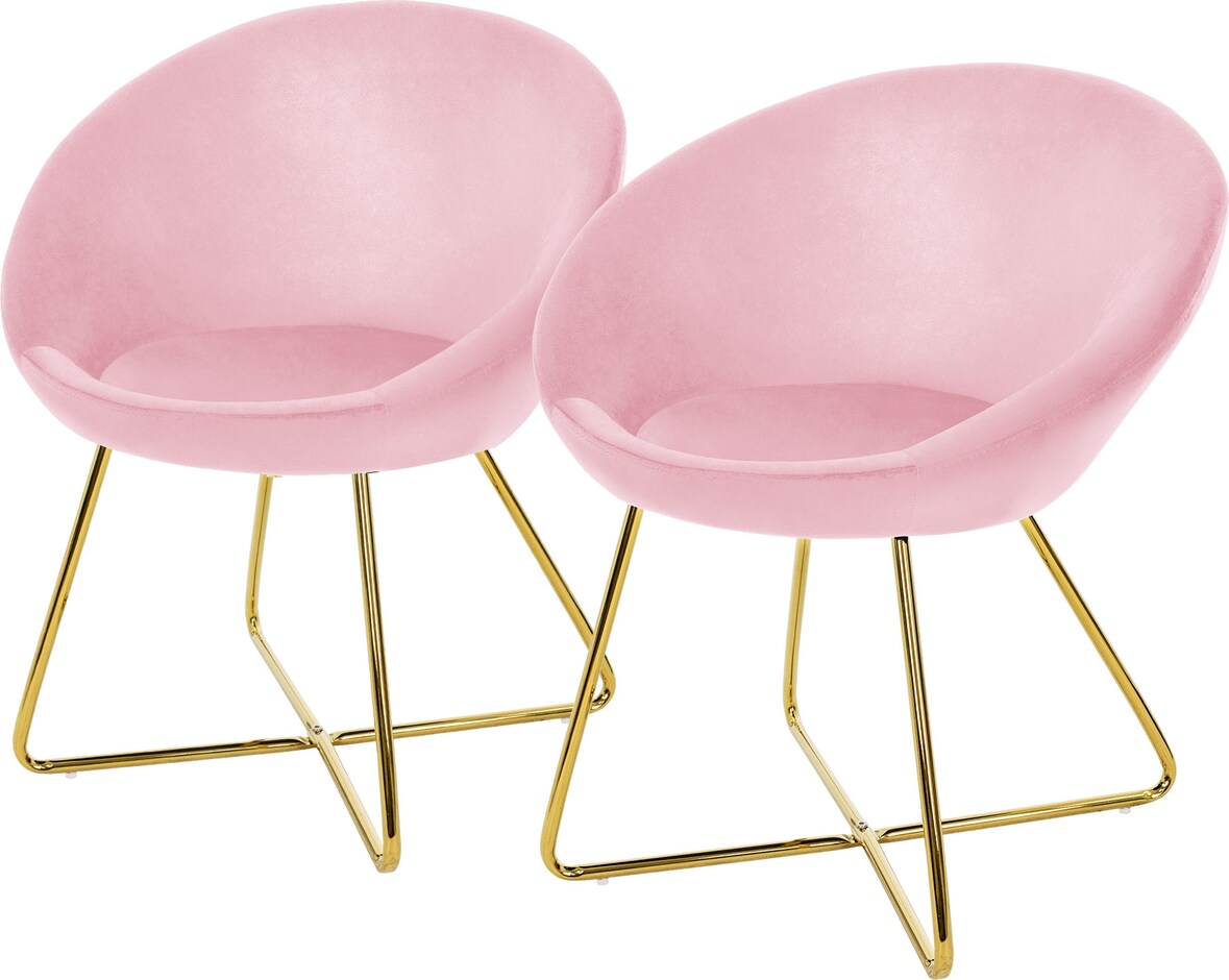 ML-Design – Esszimmerstühle 2er Set – Rosa Samt | runde Rückenlehne, goldene Metallbeine, ergonomisch gepolstert