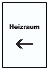thumbnail of Heizraum Schild mit Text und Richtungspfeil rechts Heizung Wärme hochkant A2 (420x594mm)