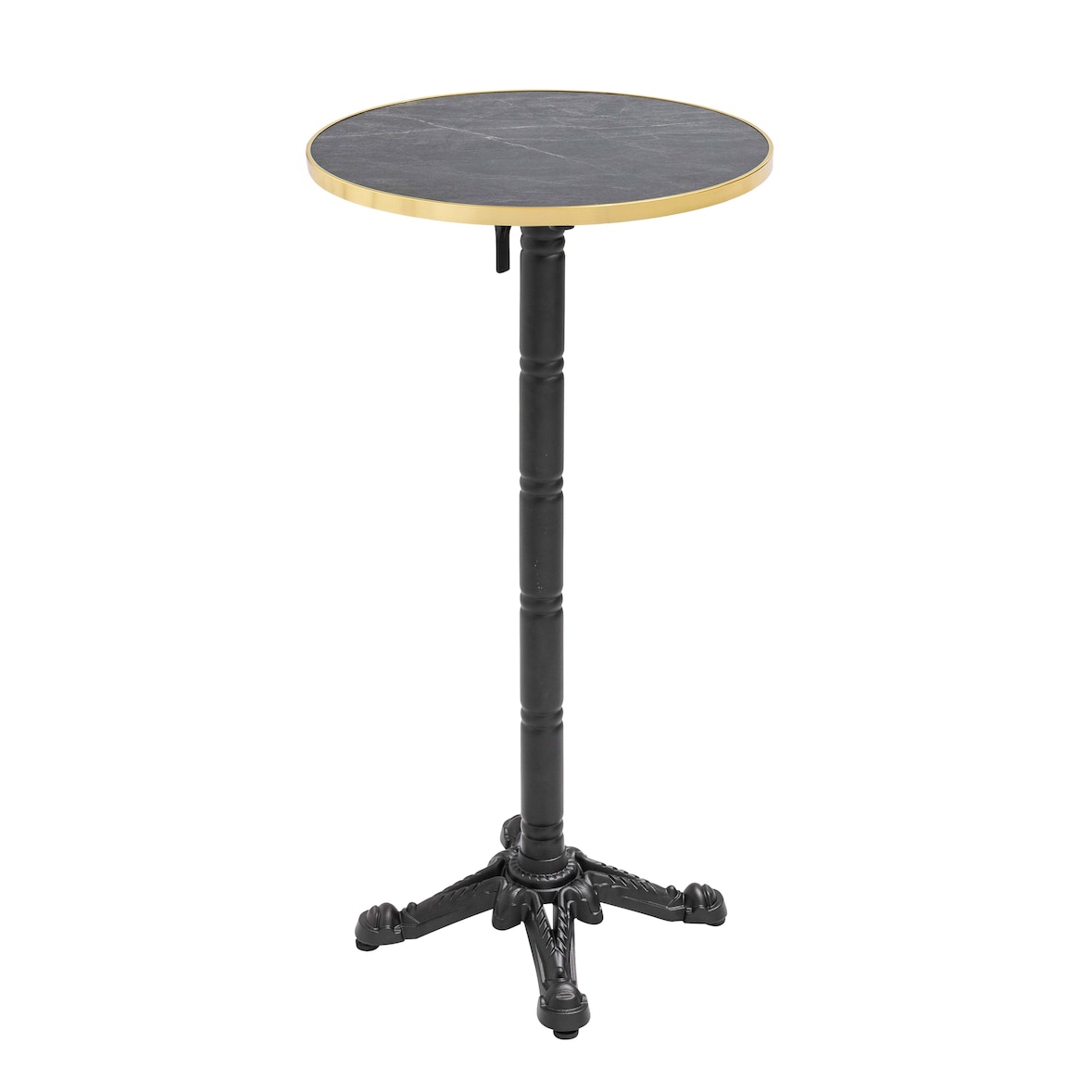Table haute ronde 60 cm inclinable plateau marbre noir/doré et noir