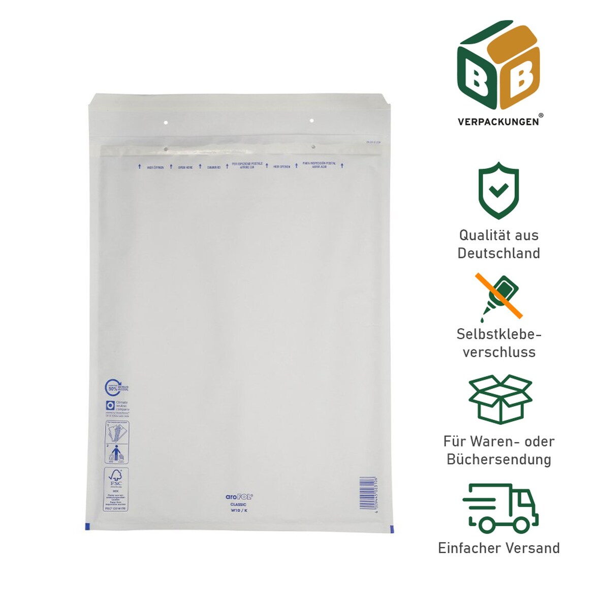 200 x Luftpolsterversandtasche (320 x 455 mm) 10 / K weiß Luftpolstertaschen Umschläge Versandtaschen Selbstklebeverschluss BB-Verpackungen