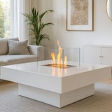 thumbnail of Chimenea de bioetanol para interior y exterior con quemador, de acero y vidrio templado blanco, 70 x 70 x 35 cm (alto)