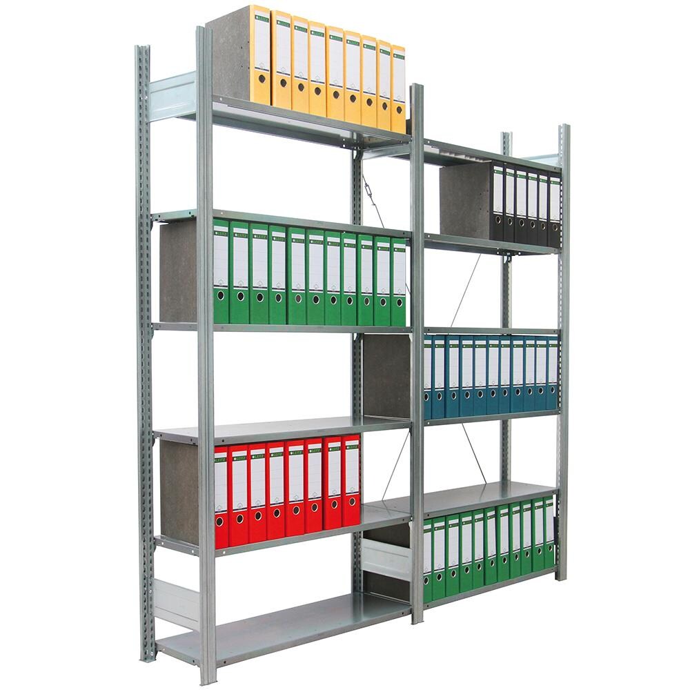 PROREGAL Aktenregal FALKE Stecksystem für Standard-Ordner | Grundregal | HxBxT 232x100x30cm | 7 Ordnerebenen | Fachlast 80kg | Einseitig nutzbar