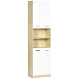 thumbnail of Columna auxiliar de baño armario alto de baño con 4 puertas 2 estantes abiertos y estantes ajustables estilo moderno 53x33,5x195,7 cm blanco y roble