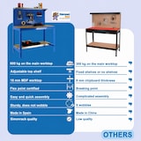 thumbnail of SimonRack Établi d’atelier, 1210x610 mm, panneau perforé, Charge 600 kg, Bleu - BT-3