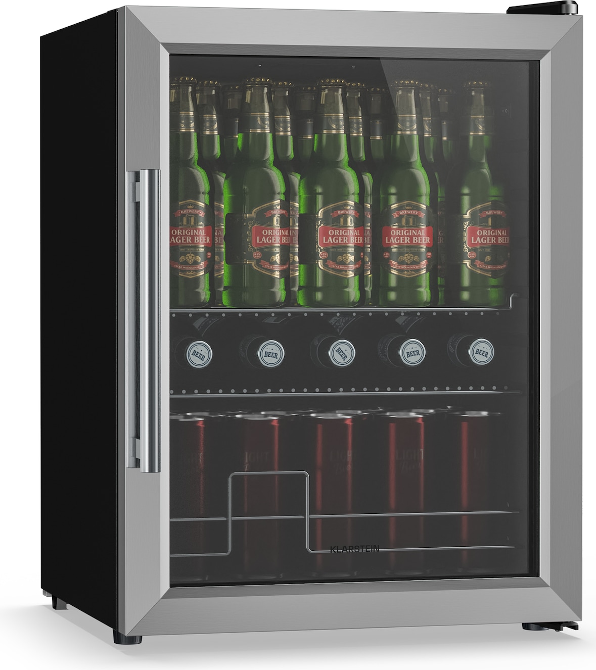 Beersafe Getränkekühlschrank mit Glastür | 64 x 48 cm | LED-Innenbeleuchtung Silber