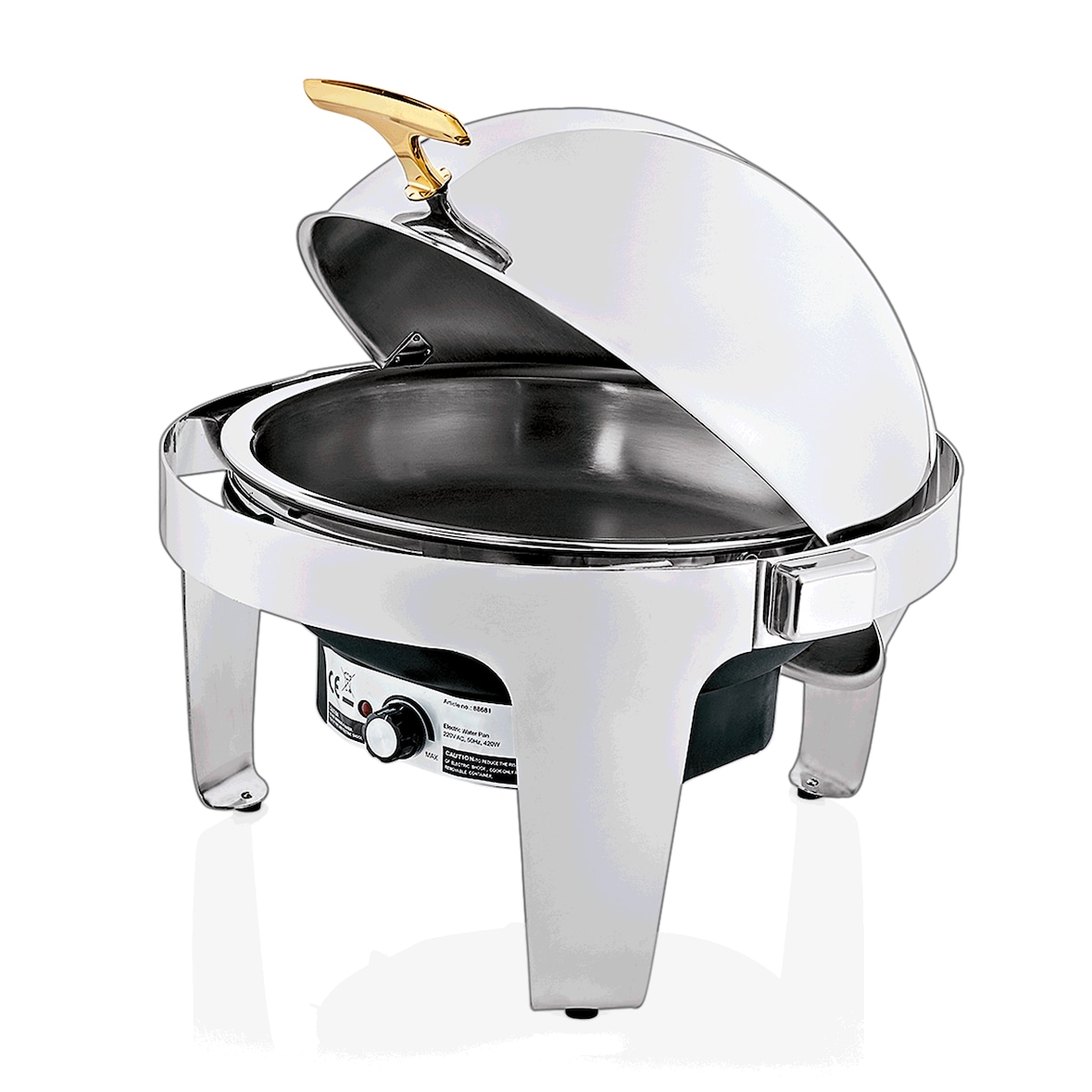 WAS Germany - Elektro Chafing Dish mit Roll Top Deckel, 6,8 ltr. , Ø 39,5 cm, Chromnickelstahl
